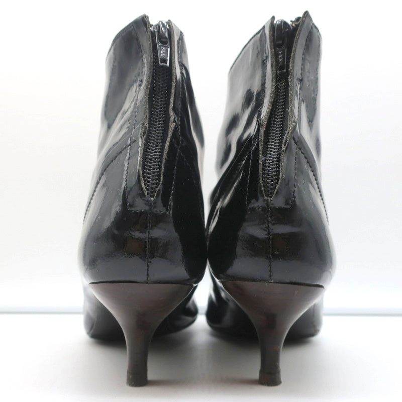 Lanvin Ankle Boots Black Patent Leather Size 41 Kitten Heel Booties
