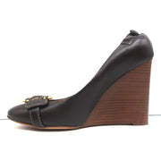 Chloe Buckle Wedge Pumps Dark Brown Leather Size 40