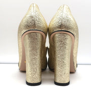 Gucci GG Marmont Fringed Pumps Gold Metallic Cracked Leather Size 36.5
