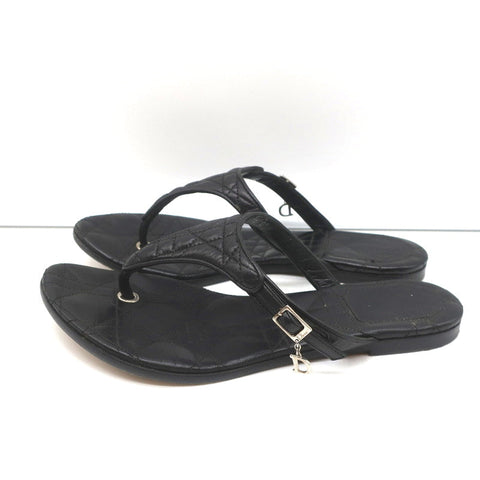 Christian Dior Cannage Thong Sandals Black Leather Size 35.5 Flat Slides