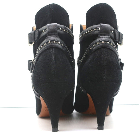 IRO Harness Ankle Boots Salix Black Studded Suede Size 37 Pointed Toe Booties