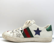 Gucci Ace Stars Low Top Sneakers White & Metallic Leather Size 36
