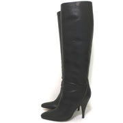 Hermes Knee High Boots Brown-Trimmed Black Leather Size 36 High Heel