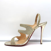 Christian Louboutin Vavazou Asymmetric Sandals Gold Glitter & Leather Size 38