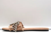 Anna Baiguera Crystal Fringe Slide Sandals Peach Satin Size 38 Flat Mules