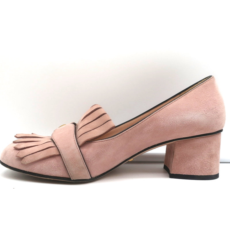 Gucci Marmont Mid-Heel Pumps Light Pink Fringed Suede Size 38