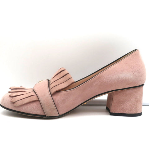 Gucci Marmont Mid-Heel Pumps Light Pink Fringed Suede Size 38