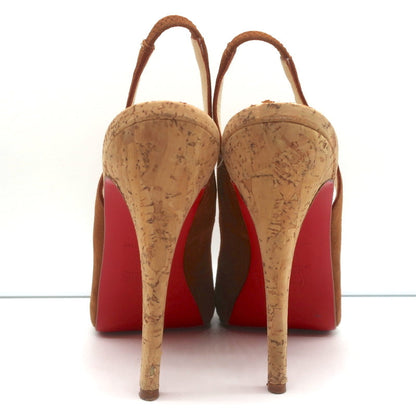 Christian Louboutin No Prive Cork Slingback Sandals Brown Suede Size 41.5