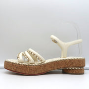 Cork Platform Sandals Cream Chain-Trim Leather Size 37.5 CC Ankle Strap