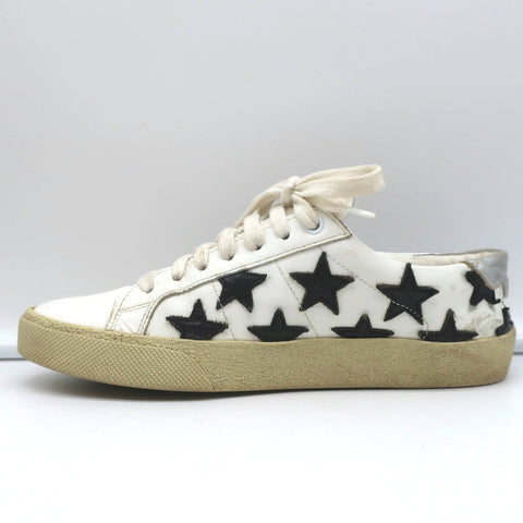 Saint Laurent Court Classic Star Sneakers White & Black Leather Size 36.5
