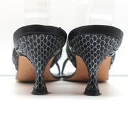 Manolo Blahnik Susa Thong Sandals Black Snakeskin Size 38.5 Kitten Heel Slides
