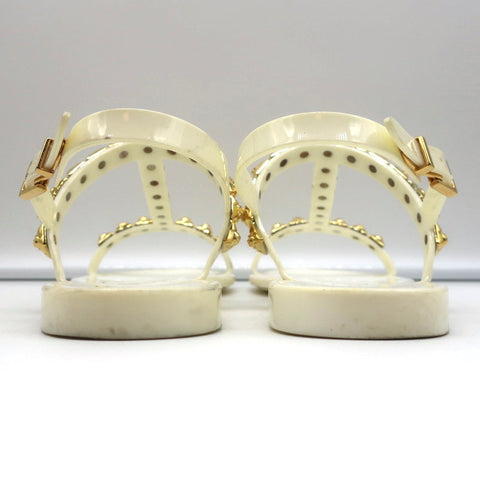 Stuart Weitzman Jelrose Studded Jelly Sandals Cream/Gold Size 7 Flat Slingback