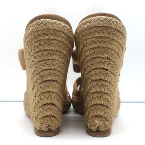 Christian Louboutin Delfin 120 Platform Espadrille Wedges Brown Ribbon Size 40