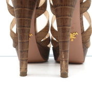 Prada Platform Sandals Brown Croc-Embossed Leather Size 38 Slingback Heels