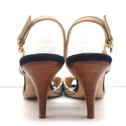 O Jour Asymmetric Bow Sandals Taupe Leather Size 41 Peep Toe Slingback Heels