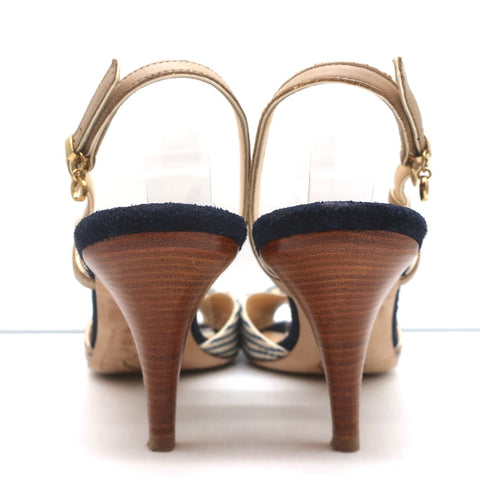 O Jour Asymmetric Bow Sandals Taupe Leather Size 41 Peep Toe Slingback Heels