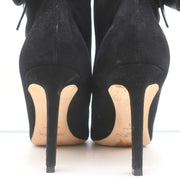 Jimmy Choo Kassidy Bow Ankle Boots Black Suede Size 39 Pointed Toe High Heel