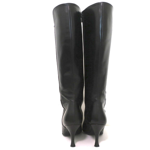 Stuart Weitzman Bonjour Knee High Boots Black Leather Size 6 Pointed Toe Heel