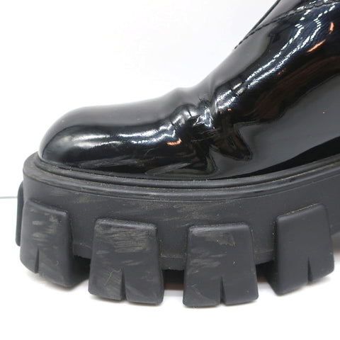 Prada Monolith Chelsea Boots Black Patent Leather Size 36