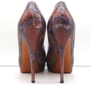 Gucci Platform T-Strap Pumps Purple Snakeskin Size 40 Peep Toe Heels