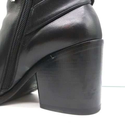 Balenciaga Metal Bar Ankle Boots Black Leather Size 38.5 Chunky Heel Booties