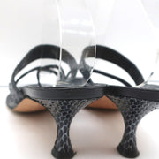 Manolo Blahnik Susa Thong Sandals Black Snakeskin Size 38.5 Kitten Heel Slides