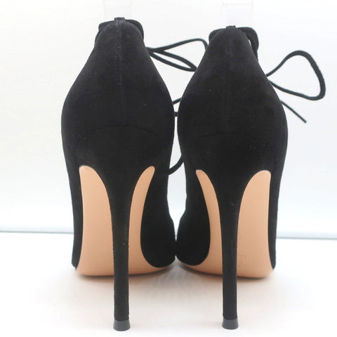 Gianvito Rossi Femi Lace-Up Pumps Black Suede Size 39 Pointed Toe Heels