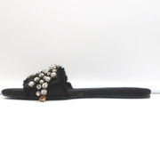 Anna Baiguera Crystal Fringe Slide Sandals Black Satin Size 38 Flat Mules