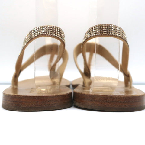 Pedro Garcia Crystal Thong Sandals Zulmar Gold Satin Size 38 Slingback Flats