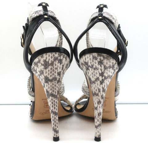 Jimmy Choo Crisscross Sandals Cream Snakeskin & Black Patent Leather Size 39