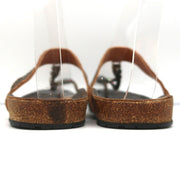 Pedro Garcia Crystal T-Strap Sandals Dark Brown Leather Size 37 Toe Ring Slides