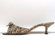 Manolo Blahnik Knot Slide Sandals Metallic Leopard Print Size 39.5 Kitten Heel