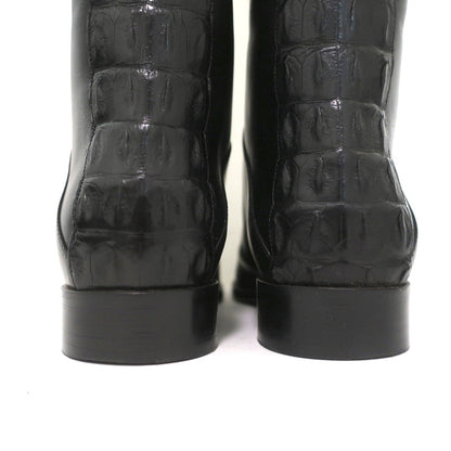 Fendi Riding Boots Black Croc-Trim Leather Size 36 Flat Knee High Boots