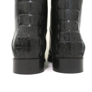 Fendi Riding Boots Black Croc-Trim Leather Size 36 Flat Knee High Boots