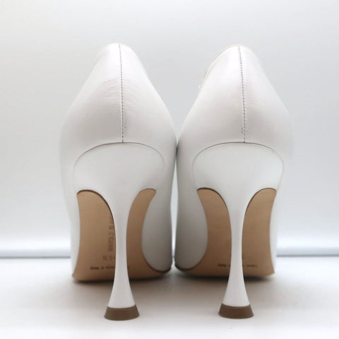 Manolo Blahnik Pumps Urgenzapla White Leather Size 36.5 Pointed Toe Heels