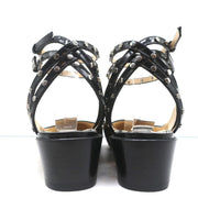Jimmy Choo Studded Ankle Strap Pumps Leopard Pony Hair & Black Patent Size 42