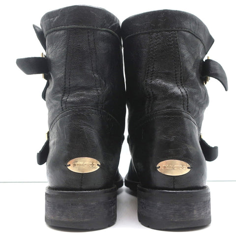 Jimmy Choo Youth Biker Boots Black Leather Size 38 Buckled Ankle Boots