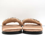 Anna Baiguera Crystal Fringe Slide Sandals Peach Satin Size 38 Flat Mules