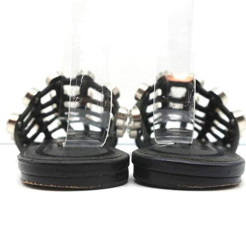 Alexander Wang Amelia Crystal-Studded Mules Black Leather Size 39 Caged Sandals