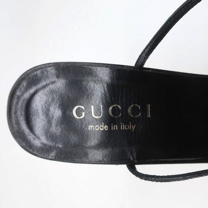 Gucci Tom Ford T-Strap Sandals Black Leather Size 8 Open Toe Heels