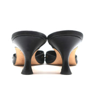 Manolo Blahnik Studded Mules Balu Black Perforated Leather Size 36.5 Kitten Heel
