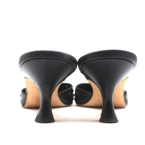 Manolo Blahnik Studded Mules Balu Black Perforated Leather Size 36.5 Kitten Heel