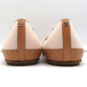 Laced Bow Ballet Flats Very Light Pink Canvas & Tan Leather Size 39.5