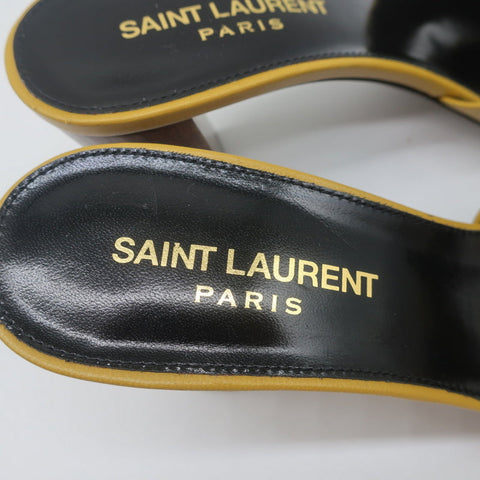 Saint Laurent Bianca Knot Mules Mustard Yellow Leather Size 36.5 Slide Sandals