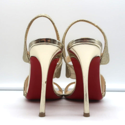 Christian Louboutin Vavazou Asymmetric Sandals Gold Glitter & Leather Size 38