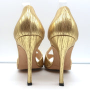 Manolo Blahnik Crisscross Sandals Metallic Gold Size 38.5 Peep Toe Heels NEW