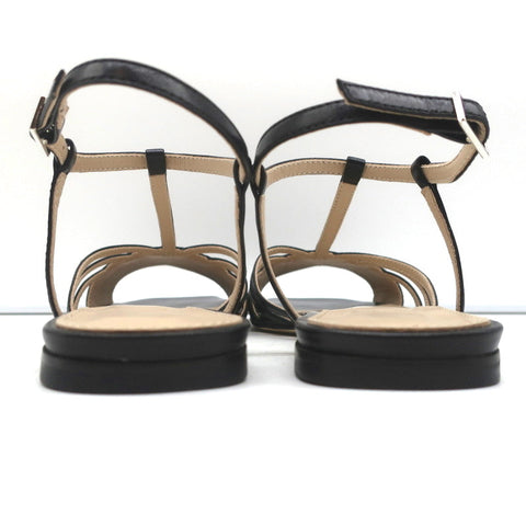 Theory V Strap Sandals Black Leather Size 38.5 Slingback Flats NEW