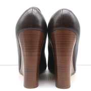 Chloe Buckle Wedge Pumps Dark Brown Leather Size 40