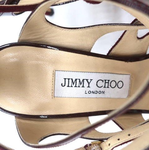 Jimmy Choo Strappy Sandals Burgundy Patent & Suede Size 39 Open Toe Heel NEW