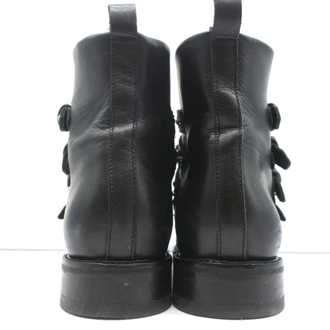 Maje Buckled Ankle Boots Black Studded Leather Size 37 Biker Boots
